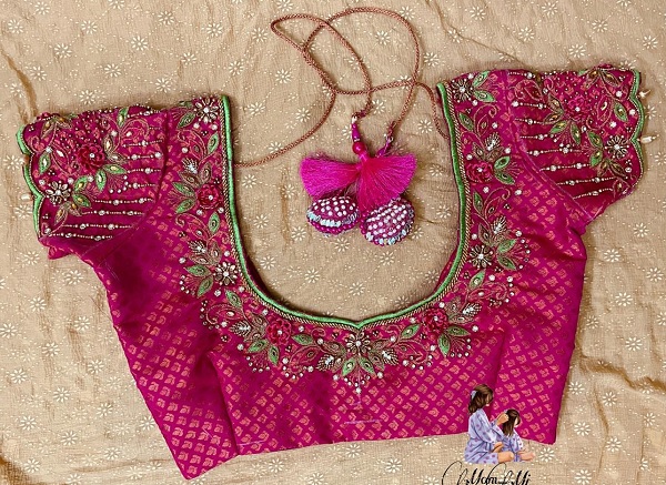 Pink Aari Work Blouse Design