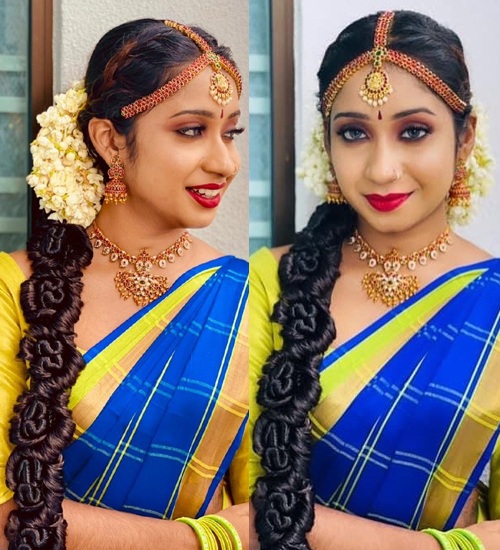 Traditional Long Braided South Indian Bridal Hairstyle