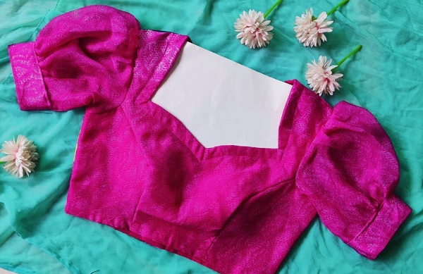 Pink Plain Puff Sleeve Blouse