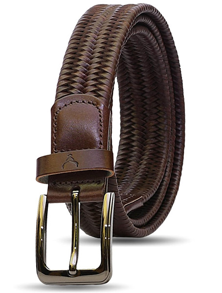 Brown Leather Braided Mens Belt