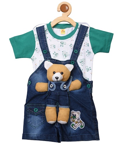 Dungaree Dress with Teddy Bear
