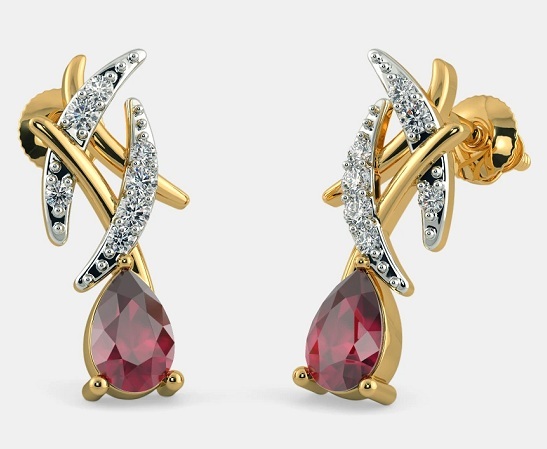 Stunning Red Stone Gold Earrings
