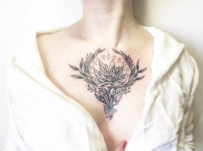 Near the Breast Flower Tattoo
