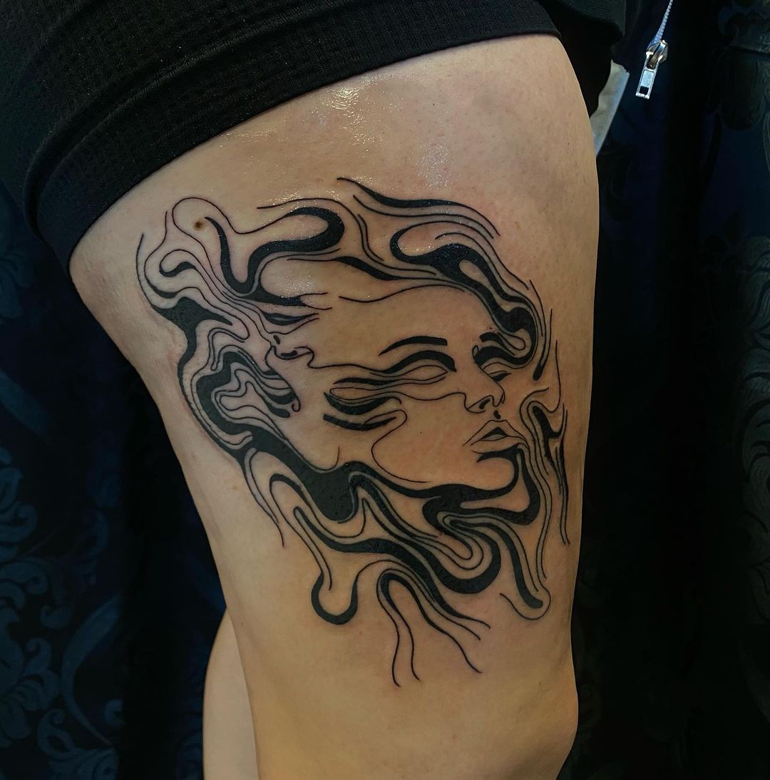 Abstract Elegance Thigh Tattoo