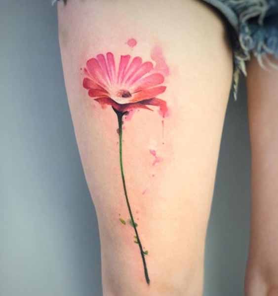 Alluring Simple Gerbera Daisy Tattoo On Thigh