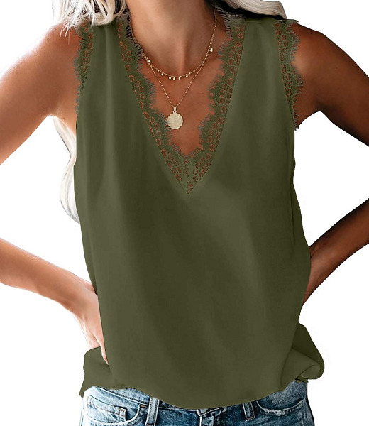 Army Green Lace Trim Camisole