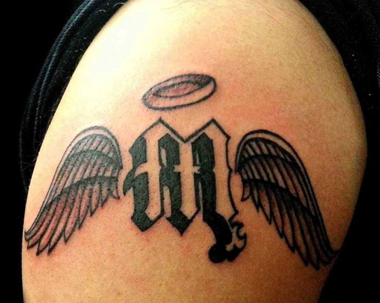 Astonishing M Letter Tattoo Design With Wings