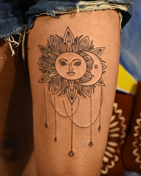 Attractive Sun And Moon Tattoo