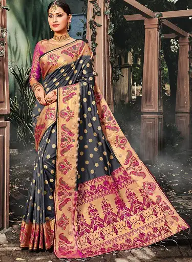 Saree designer Indian Chanderi Silk Bollywood Sari Party Wear Wedding Ethnic TR