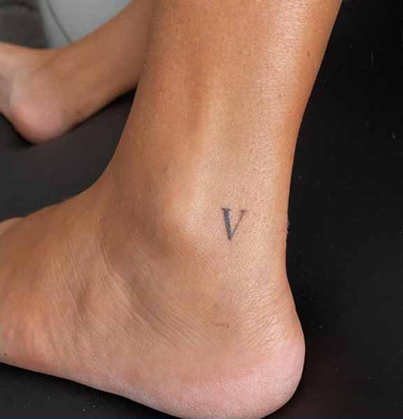 Cute Letter V Tattoo On The Ankle