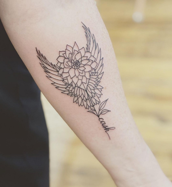 Dahlia Flower Tattoo With A Name