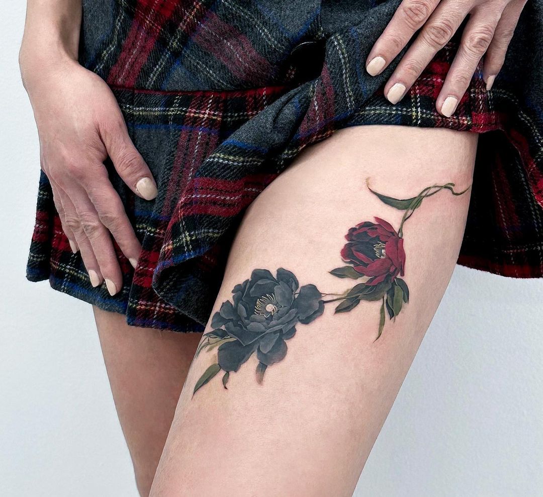 Dark Florals Tattoo Thighfemale