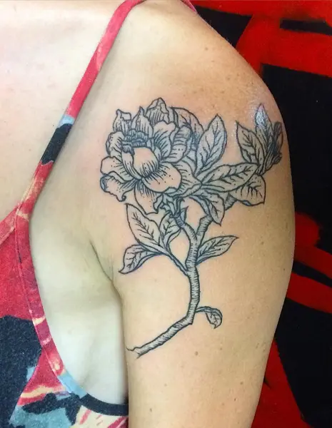 A pretty poppy and gardenia tattoo I got done by Evangeline Sellers at Once  in a Blue Moon Tattoo in Georgia  rtattoos