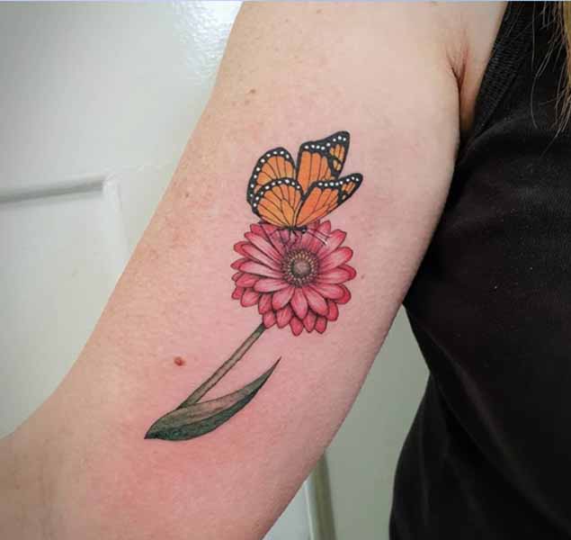 Gerbera Flower Tattoo Design With Butterfly