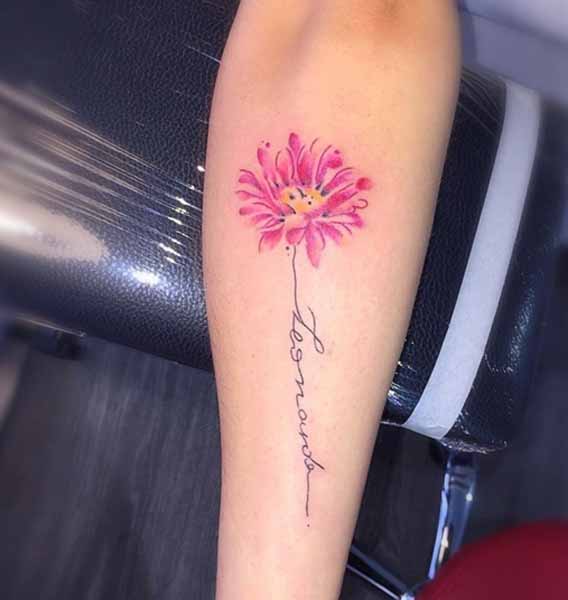 Gerbera Flower Tattoo With A Name