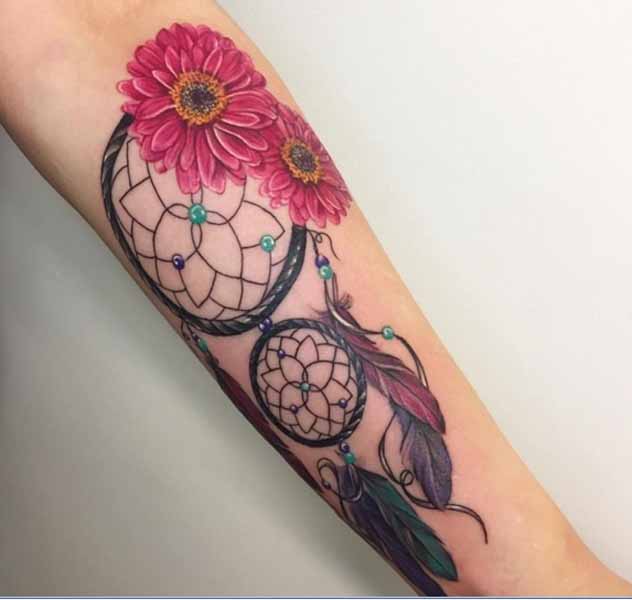 Gerbera Flower With Dream Catcher Tattoo