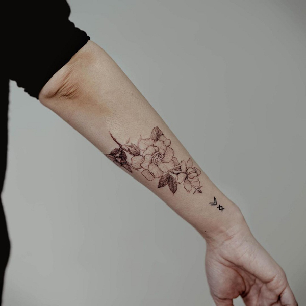 Graceful Gardenia Tattoo Design On The Arm