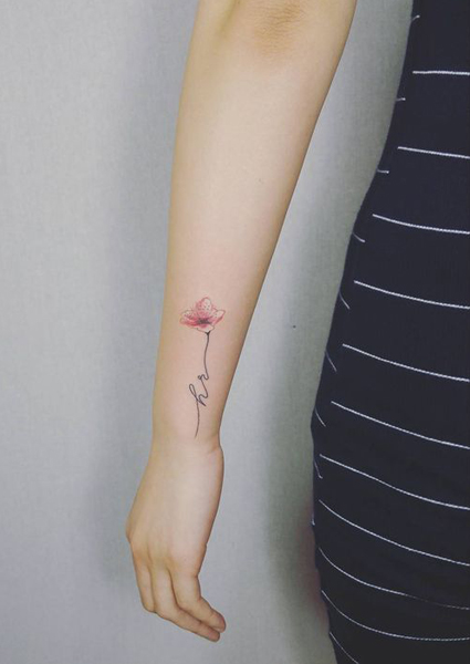 H Letter Tattoo With A Beautiful Pink Flower