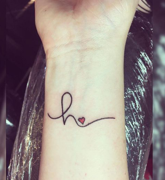 H Letter Tattoo With Red Heart