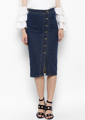 Jean Skirt With Front Slit