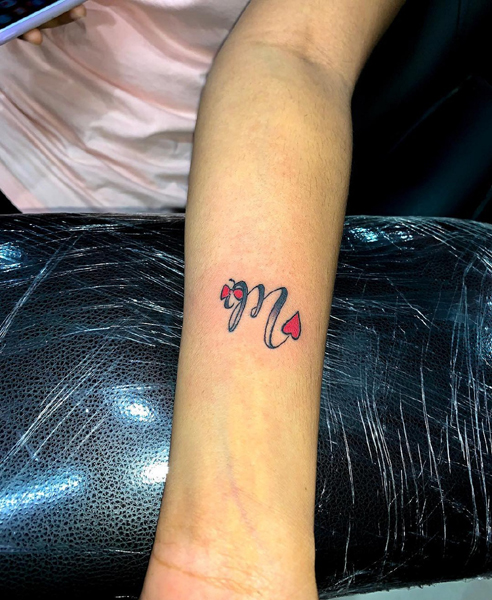M Letter Tattoo On Hand