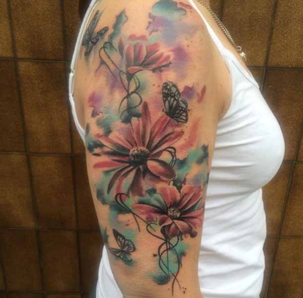 Mysterious Gerbera Tattoo On The Elbow