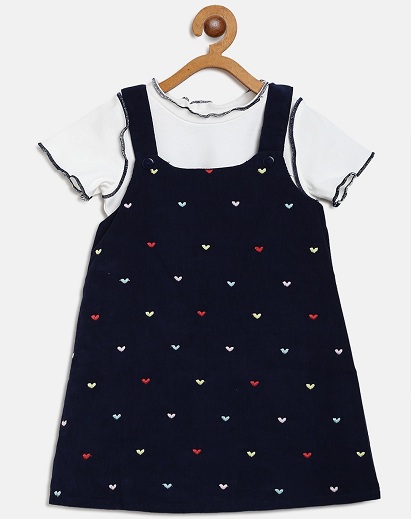 Navy Blue Embroidered Pinafore Dress