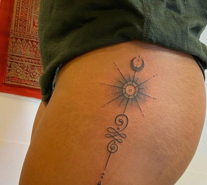 Simple Side Thigh Tattoos For Females