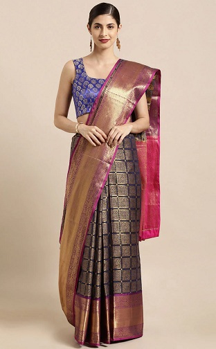 Traditional Checkered Silk Saree