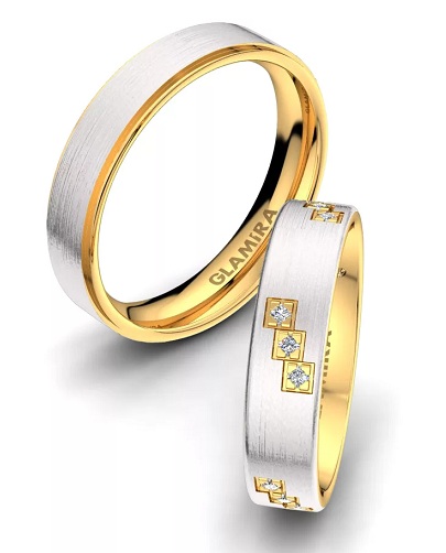 White And Yellow Gold Couple Wedding Rings