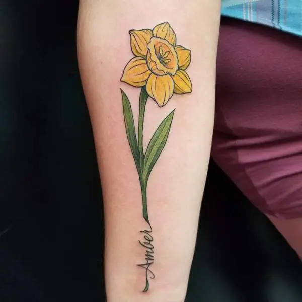 My first tattoo today honouring my mother deceased and two daughters  Marigold for my oldest Narcissus for my youngest and Sweet Pea for my  Mama  rtattoo