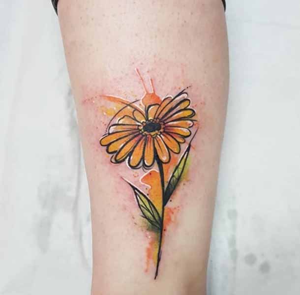 Yellow Gerbera Daisy Tattoo On Forearm