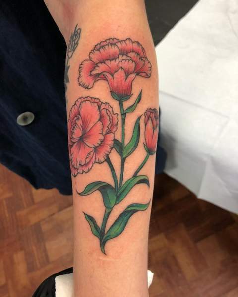 Carnation Flower Tattoo On Forearm
