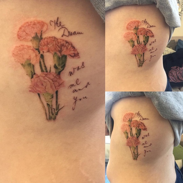 Red Carnation Tattoo On The Side