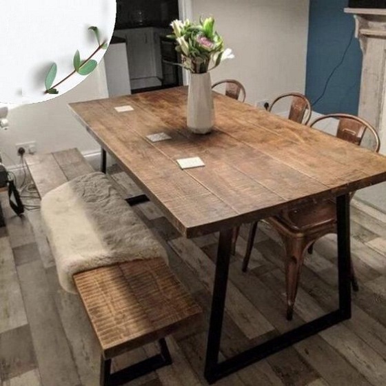Rustic Dining Table Design with Side Bench