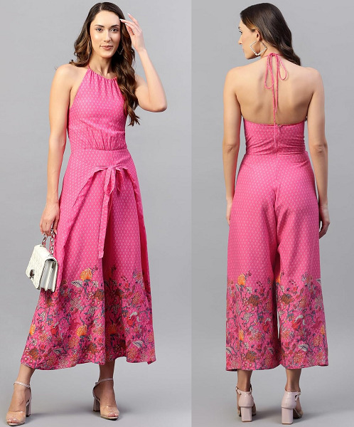 Backless Pink Jumpsuit With Wide Leg