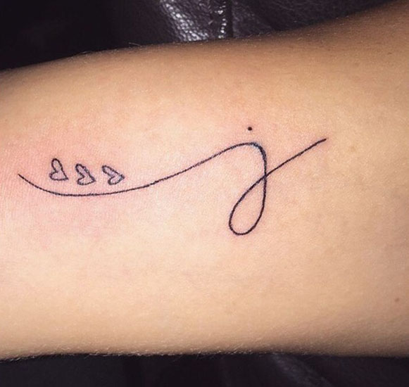 Elegant J Letter Tattoo With Small Hearts