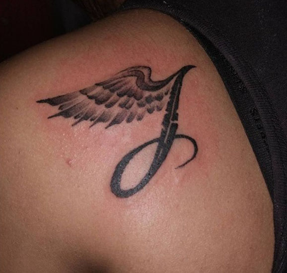 Flying J Letter Tattoo With Wings