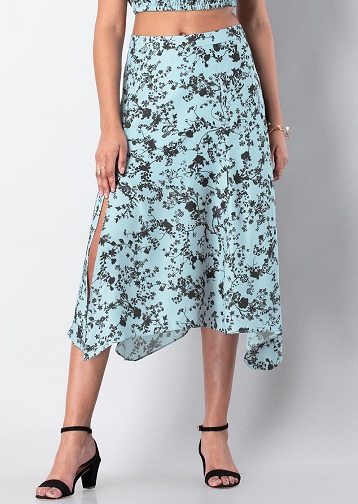 Ladies Floral Digital Print ankle length skirt with diamante trim 