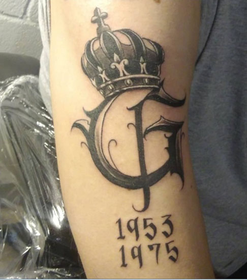 Gothic G Initial Tattoo With Crown