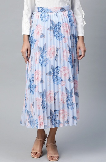 Long Floral Pleated Skirt