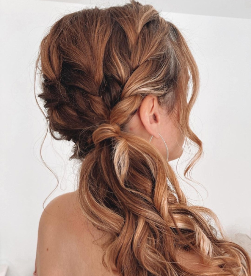 Messy One Side Ponytail Hairstyle with Braid