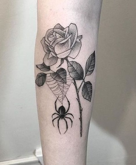 Spider Tattoo With Rose