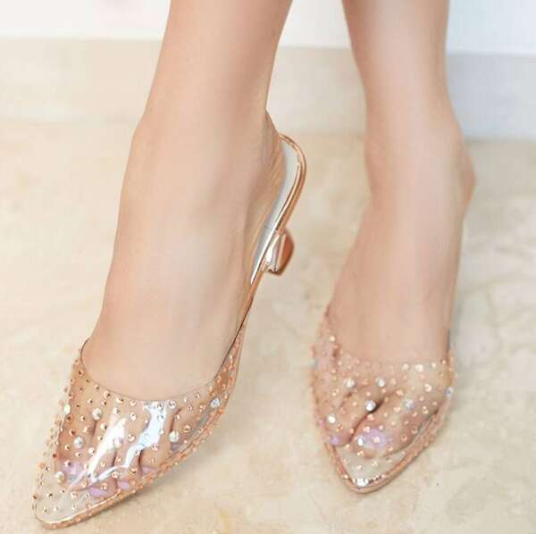 Closed Stone Studded Pointed Toe Sandals For Women