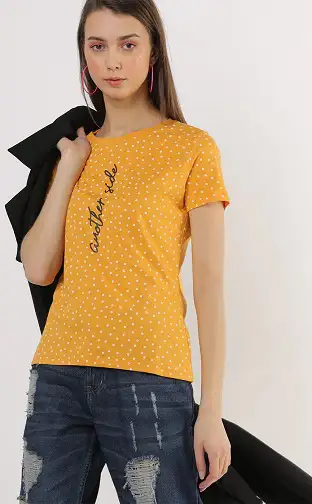 Polka Dot Print T Shirt For Women