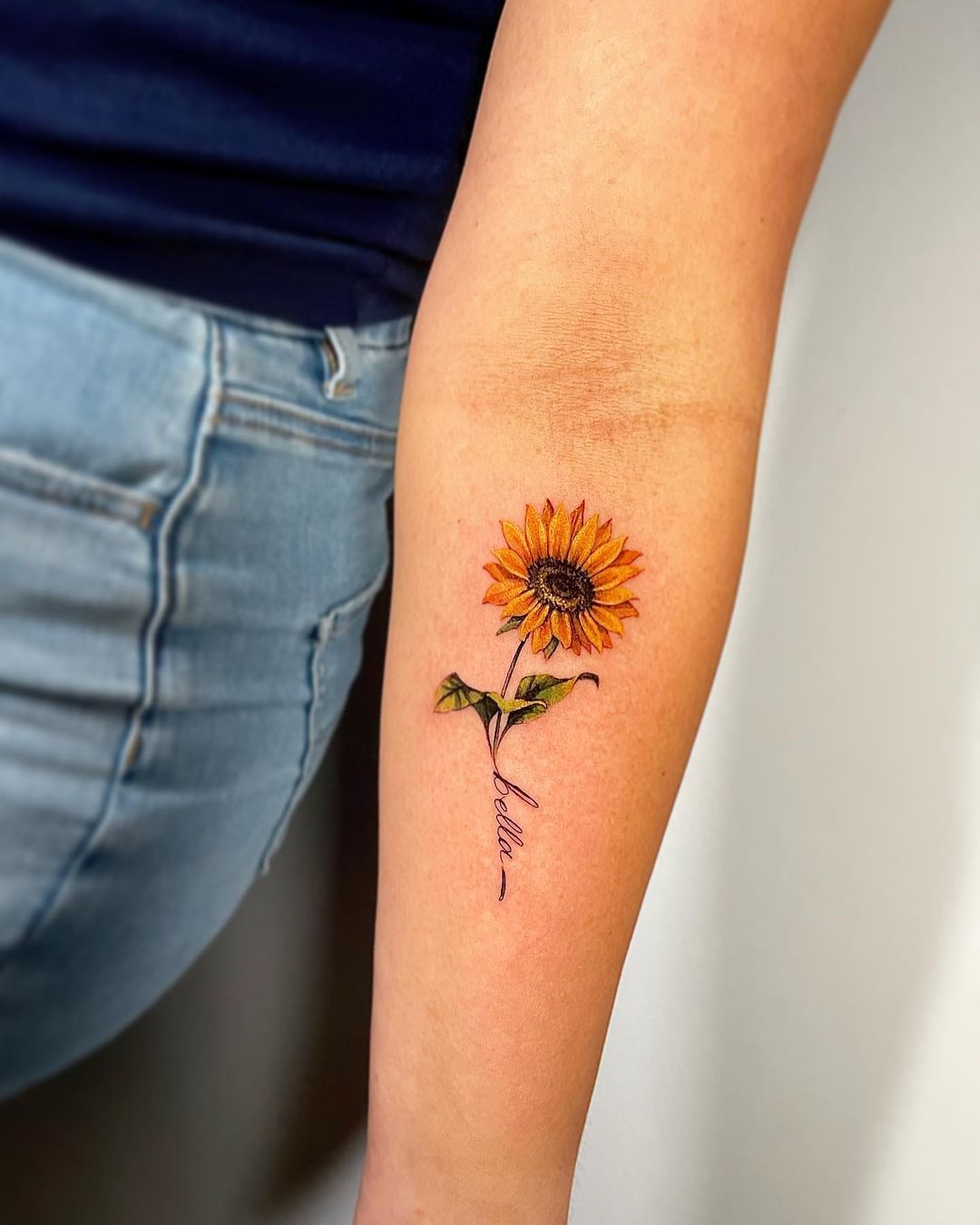 Vibrant Sunflower Forearm Tattoo With Script