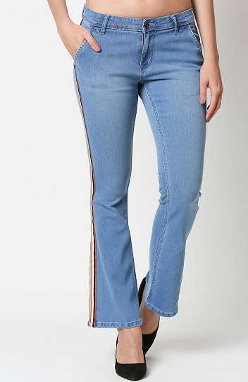 Ankle Length Striped Bootcut Jeans
