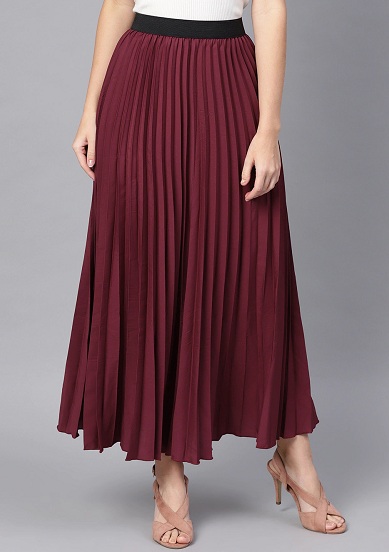 Burgundy Plus Size Pleated Skirt
