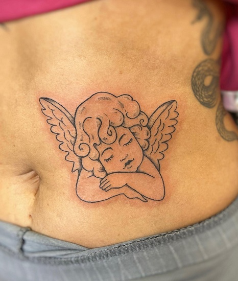 Cupid Side Belly Tattoo Design