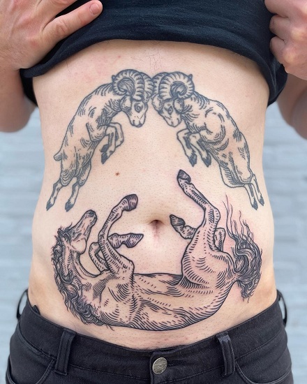 Extensive Plus Size Stomach Tattoo